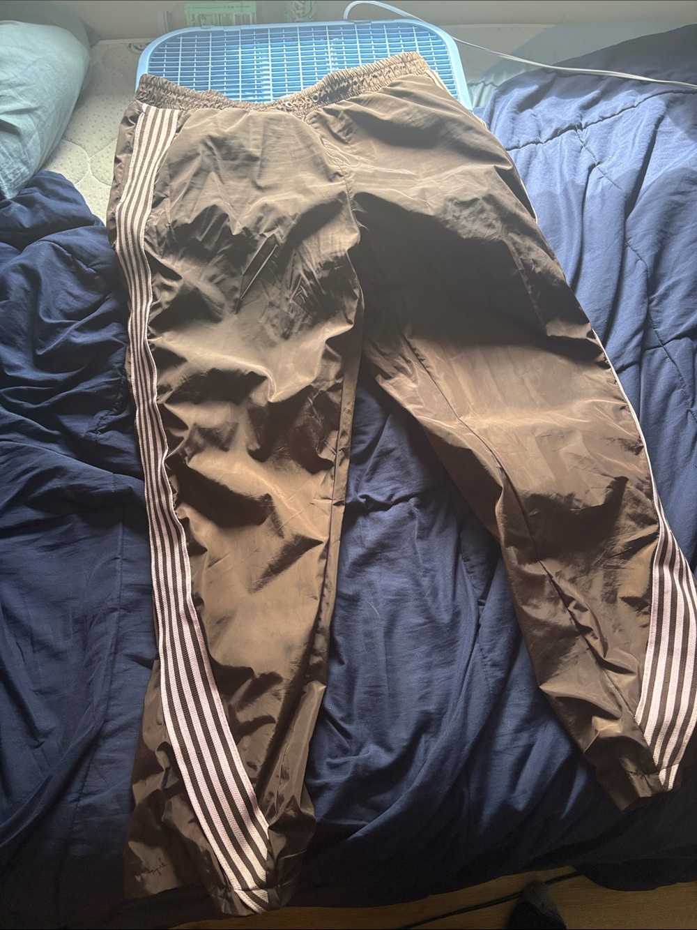 Brown Men's Track Pants with White Stripe